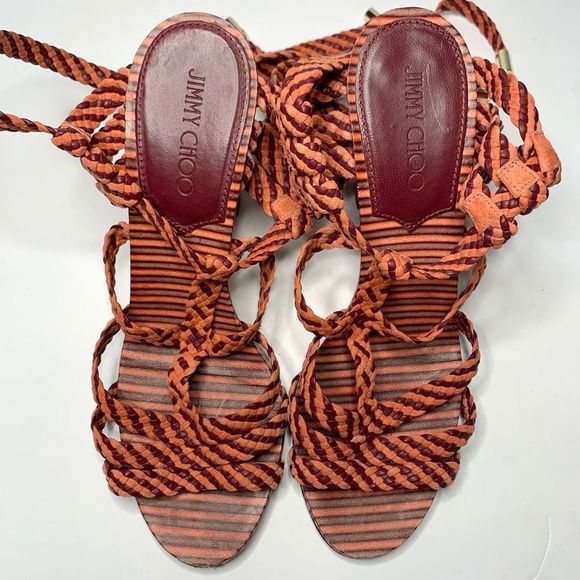 Jimmy Choo Trix 100mm Woven Multi-Wrap Sandal High Heel Pumps Coral EU 37 US 7 - Picture 11 of 11